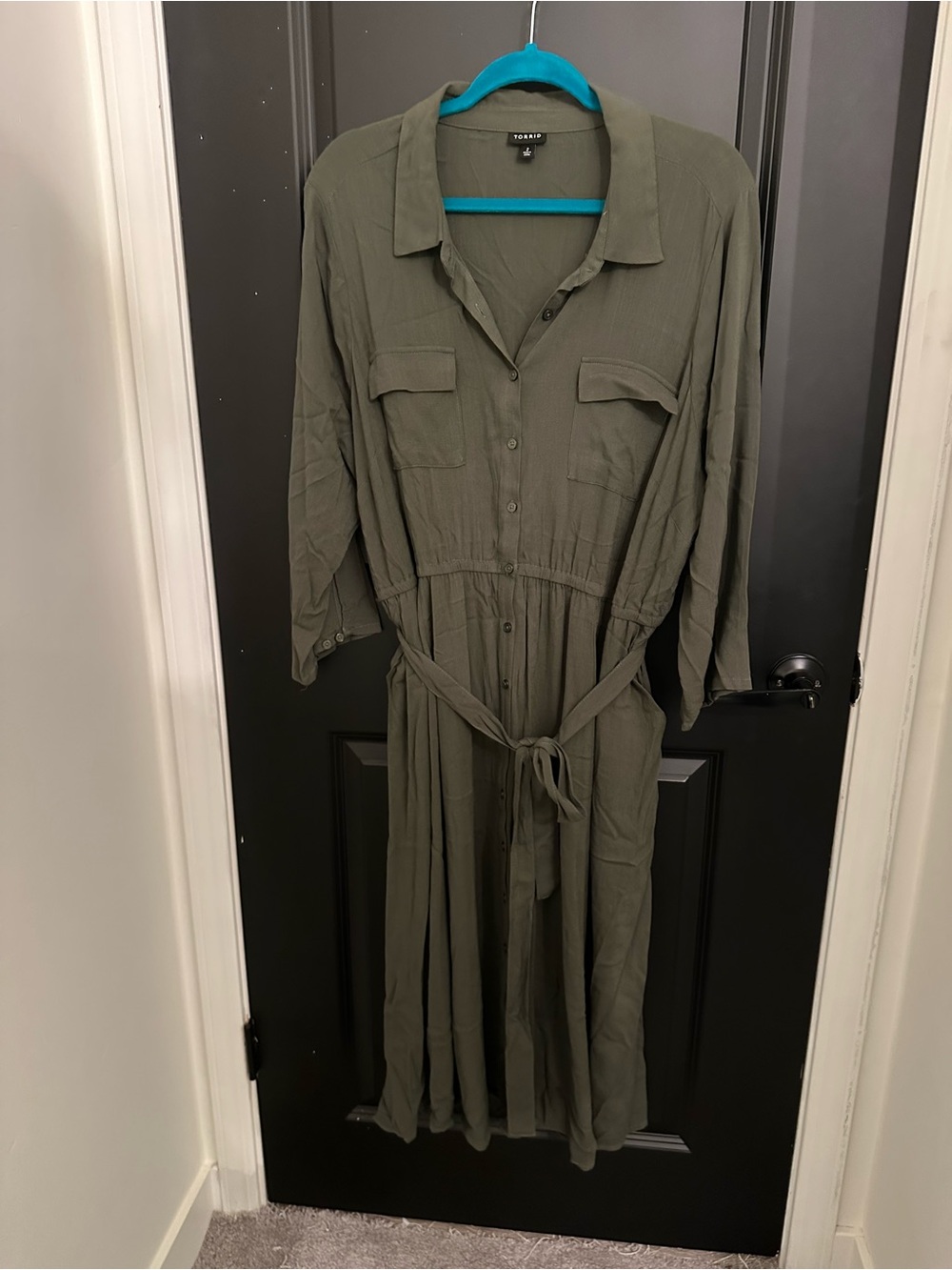 torrid Olive Green Button-Front Midi Shirt Dress